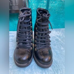 Diesel Leather Hiker Tekny Bootie Black Faux Croc Block Heel Womens